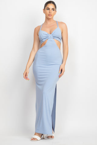 Crossover Front Off Shoulder Side Ruffle Maxi Dress
