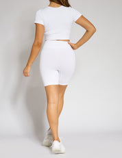 galaxy ribbed tie up shorts white