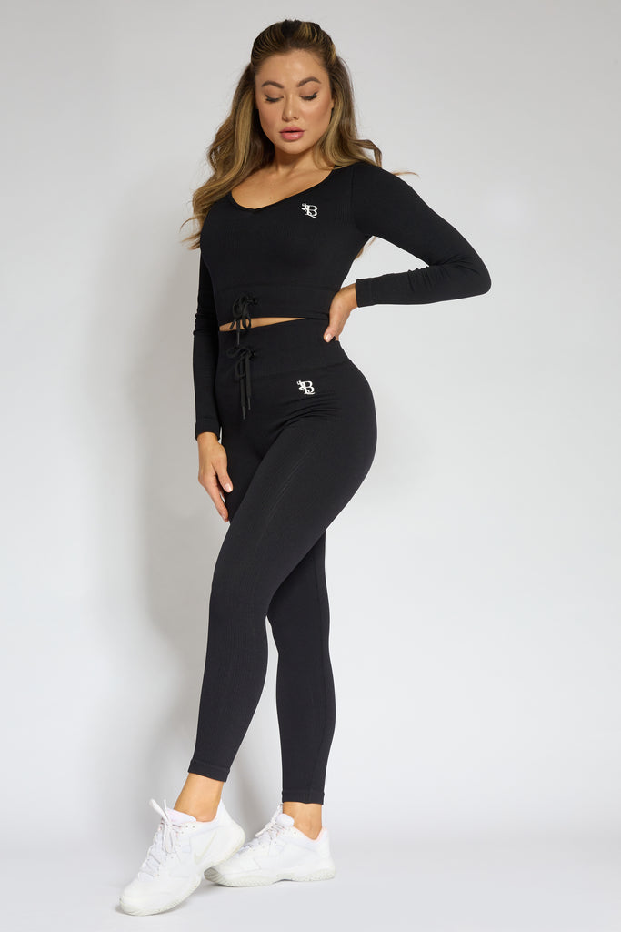 Galaxy ribbed crop black
